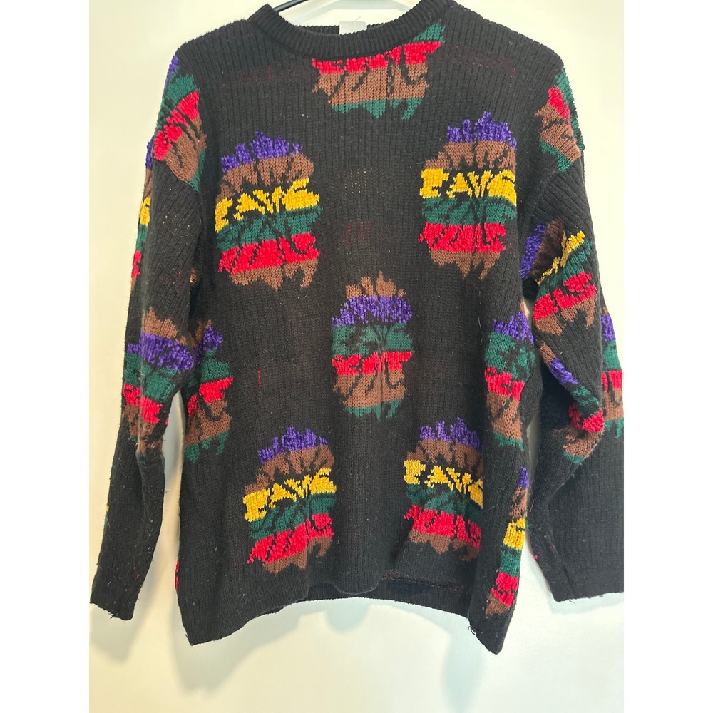Carriage Court Vintage 90s Geometric Knit Sweater SzL Black Multi retro colorful